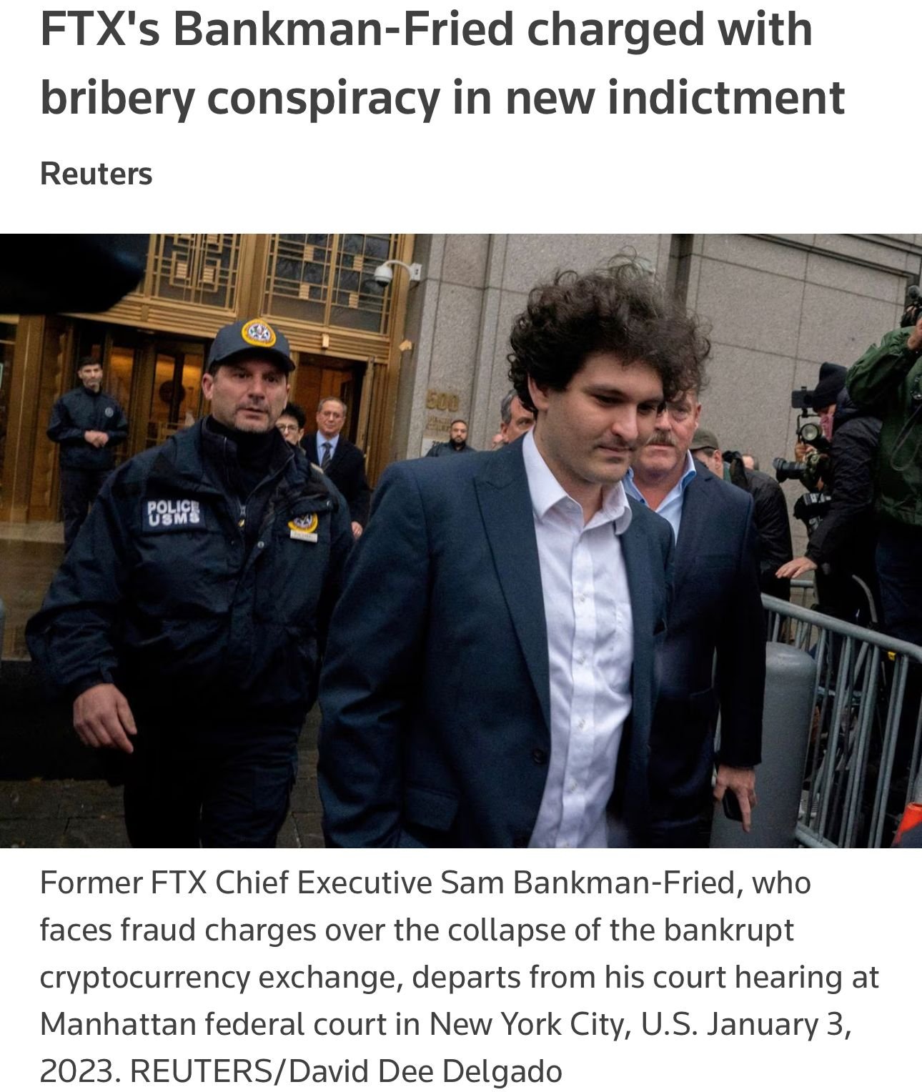 Image in @MarioNawfal's post: #BREAKING: FTX's Bankman-Fried charged with bribing Chinese officials with $40 million.
FTX's Ban…