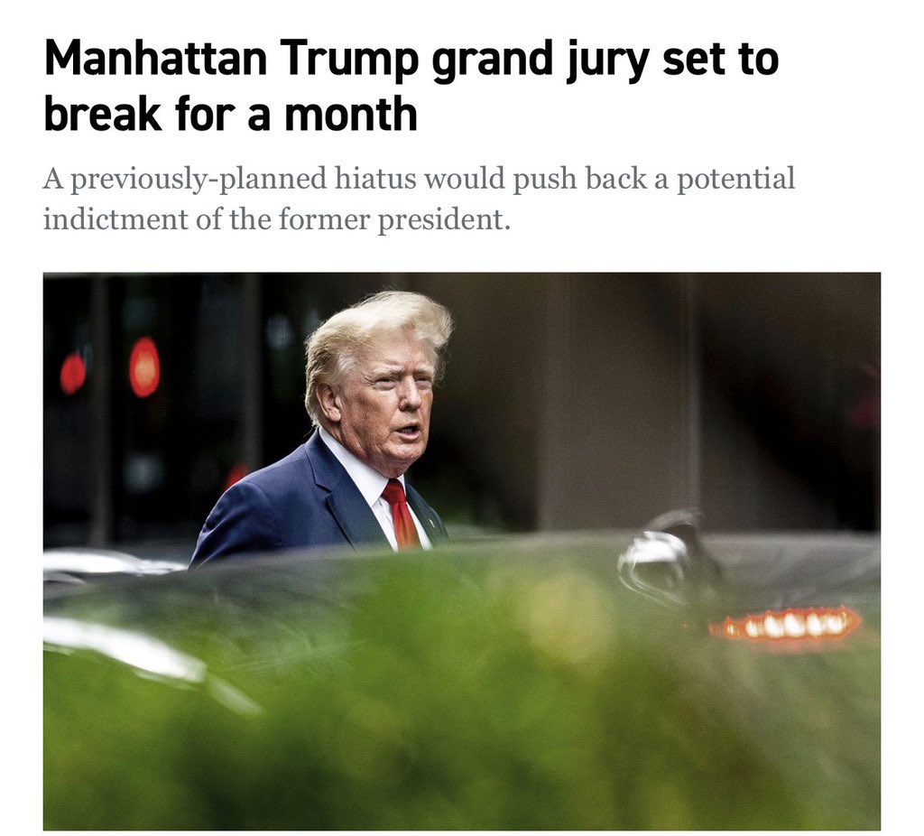 Image in @MarioNawfal's post: #BREAKING: Trump’s Indictment Postponed
The Manhattan grand jury indictment has been delayed by a …