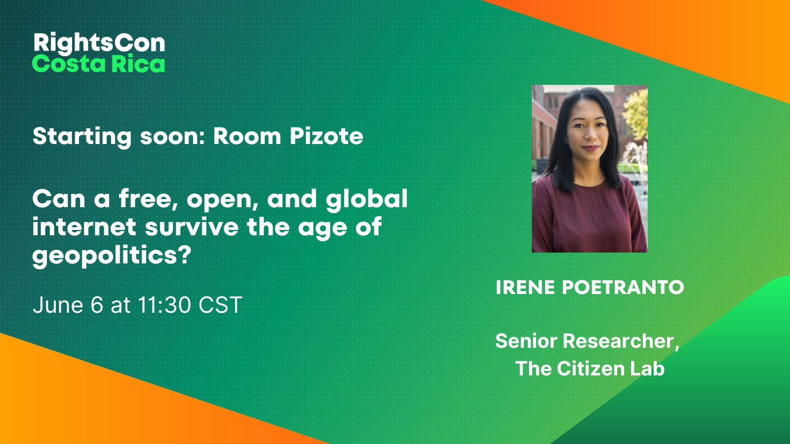 Image in @citizenlab's post: 🔜 At #RightsCon2023 upcoming @citizenlab session, starting soon at 11:30 CST https://t.co/XCU6YYqoki