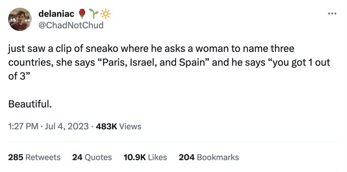 Image in @sneako's post: Free Palestine 🇵🇸
He blocked me but yes pronouns in bio and also a socialist vegan. https://t.co/2…