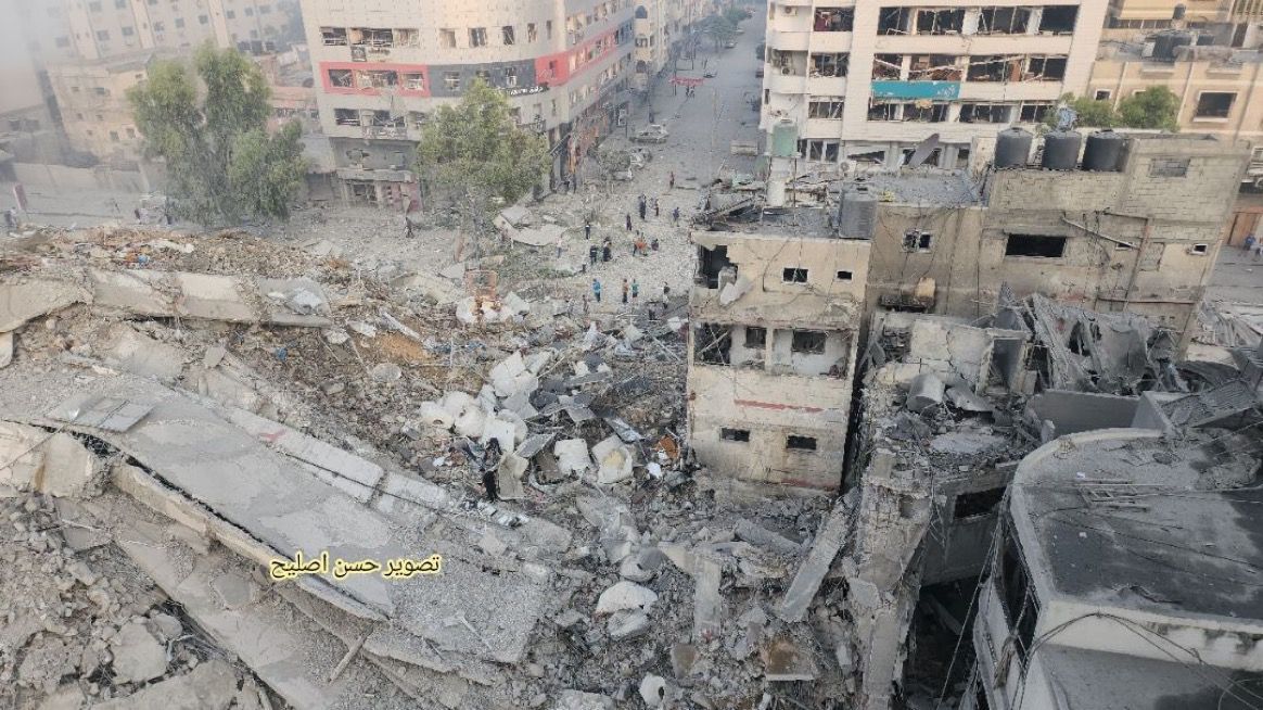 Image in @MarioNawfal's post: UPDATE: The Israeli Defense Force continues to strike high-rise buildings in Gaza.