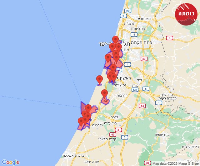 Image in @MarioNawfal's post: 🚨JUST IN: Rockets flying out towards the area of Rishon Lezion, Tel Aviv Jaffa, Bat-Yam, Holon, Mik…