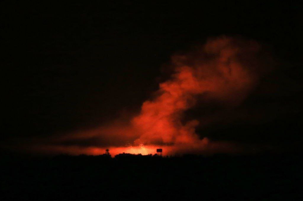 Image in @MarioNawfal's post: 🚨FOOTAGE: Pictures of the intense air strike on Khan Yunis, south of the Gaza Strip.