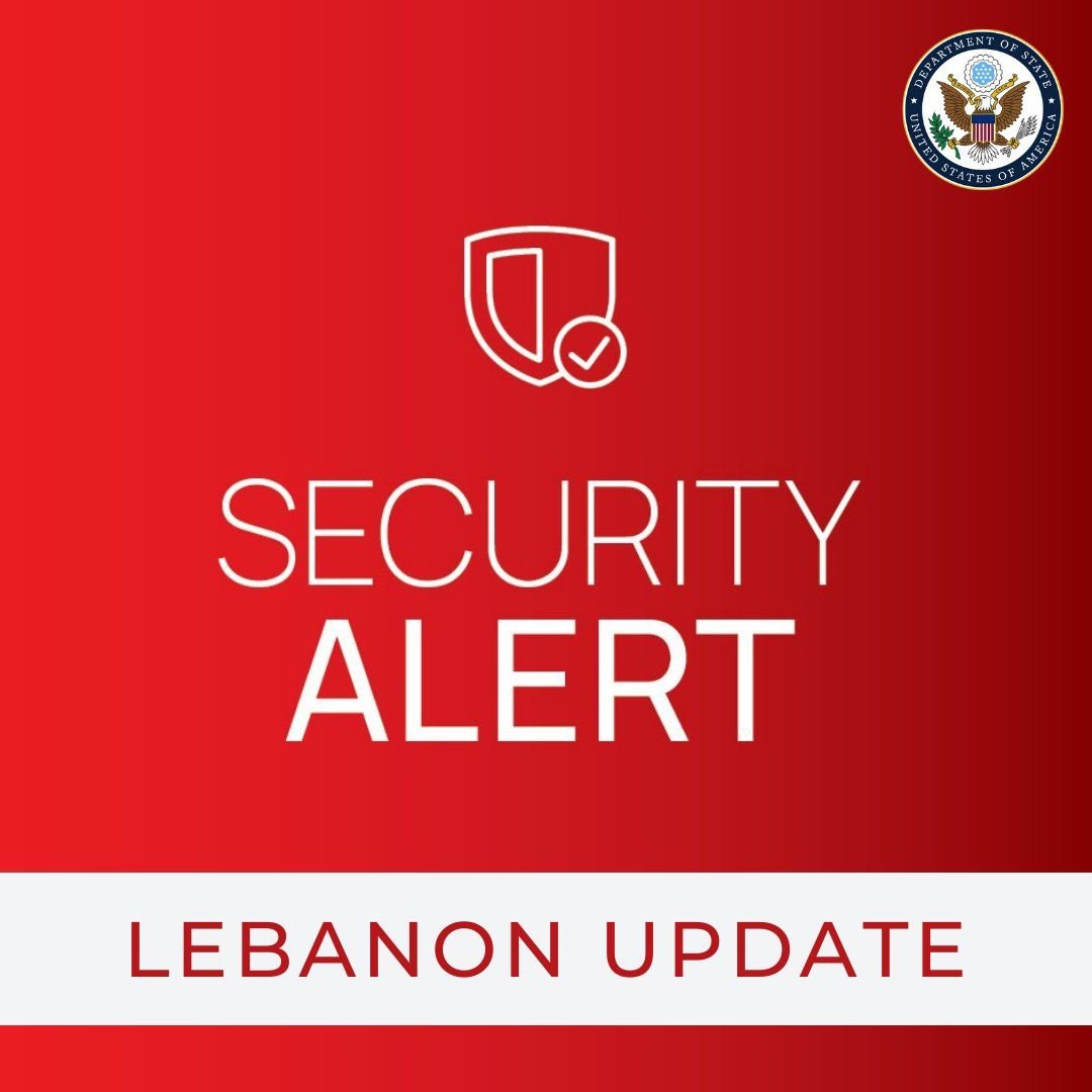 Image in @MarioNawfal's post: 🚨BREAKING: U.S EMBASSY LEBANON WARNING
'The Department of State urges U.S citizens in Lebanon to m…