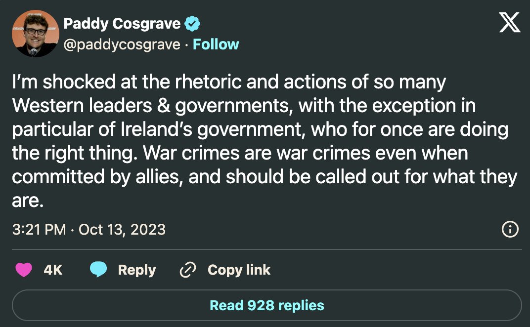 Image in @MarioNawfal's post: 🚨TECH CEO RESIGNS OVER ISRAEL 'WAR CRIMES' POST
Paddy Cosgrave, Web Summit CEO, resigned after ba…