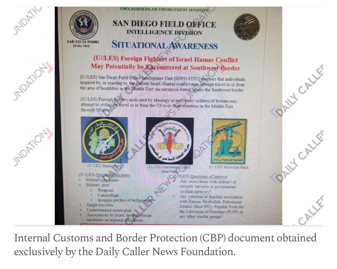 Image in @MarioNawfal's post: 🚨BREAKING: HAMAS COULD BE ENTERING THE U.S THROUGH MEXICO BORDER
According to an internal memo, Fe…
