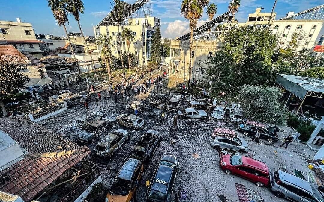 Image in @MarioNawfal's post: 🚨JUST IN - British Prime Minister: The missile that targeted the Baptist Hospital in Gaza was likel…