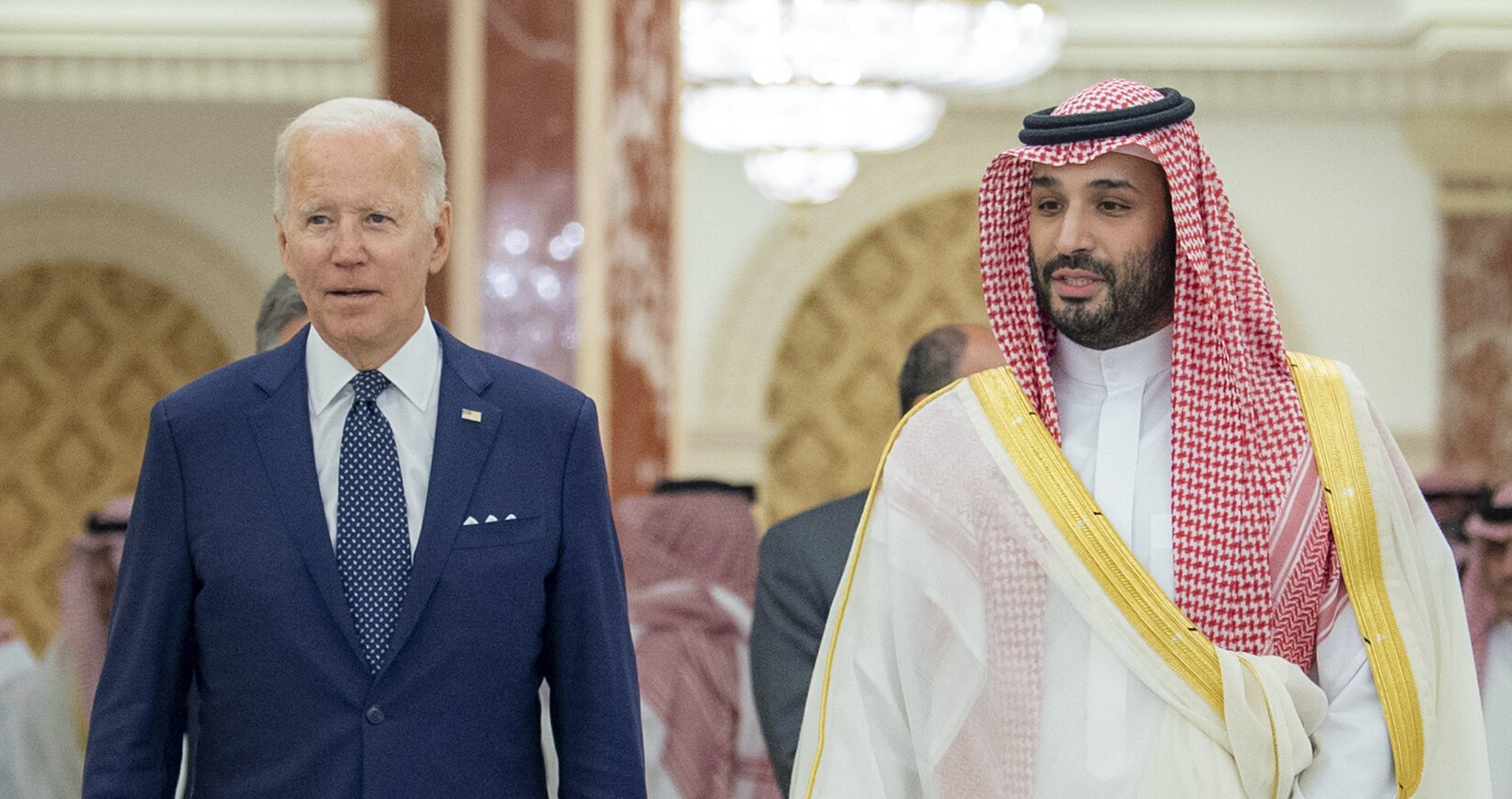Image in @MarioNawfal's post: 🚨JUST IN: Biden and Saudi Prince bin Salman 'stressed the importance of working for a lasting peace…