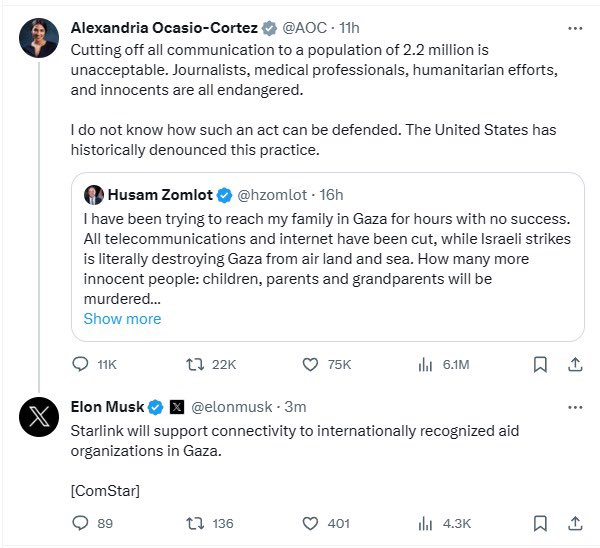 Image in @MarioNawfal's post: 🚨BREAKING: Elon Announces ‘Starlink will Support Connectivity to Internationally Recognized Aid Org…