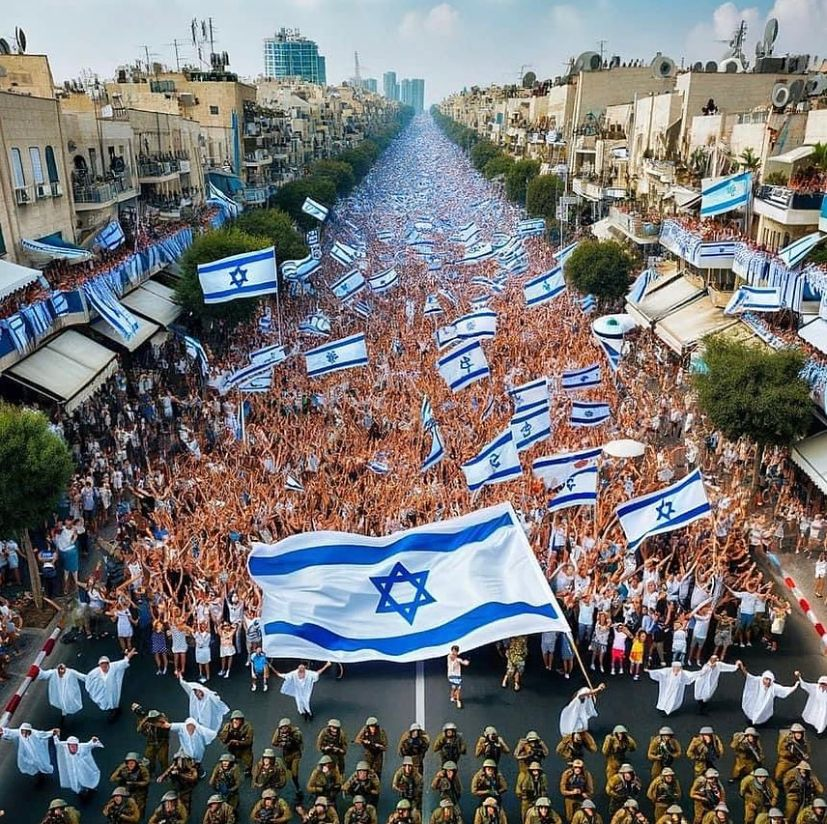Image in @MarioNawfal's post: 🚨 DEBUNKED: THE IMAGES BELOW CLAIM MASSIVE RALLIES IN ISRAEL WITH IDF TROOPS
The photos are AI-gen…