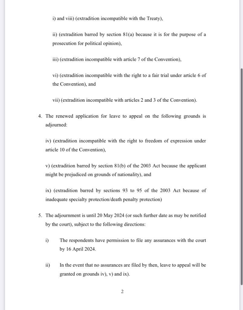 Image in @JulianAssange's post: BREAKING: Julian Assange has been granted permission to appeal extradition to the US on 3 of 9 grou…