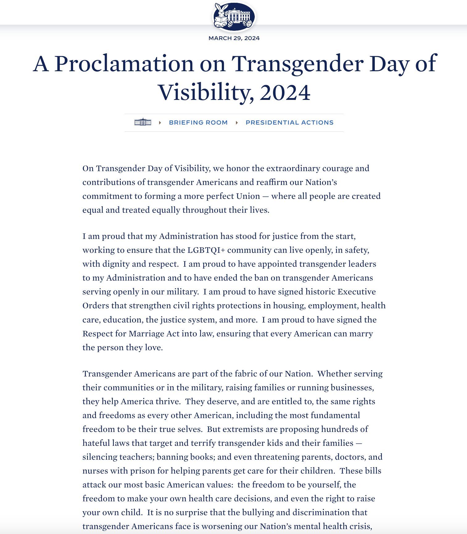 Image in @MarioNawfal's post: 🚨🇺🇸BIDEN RENAMES EASTER SUNDAY “TRANSGENDER DAY OF VISIBILITY”
“NOW, THEREFORE, I, JOSEPH R. BIDEN…