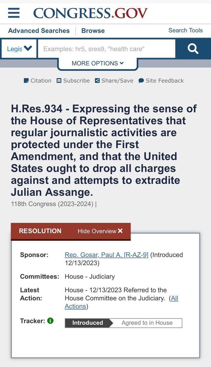 Image in @JulianAssange's post: Action: Call your representatives and urge them to sign resolution 934: "Regular journalistic activ…