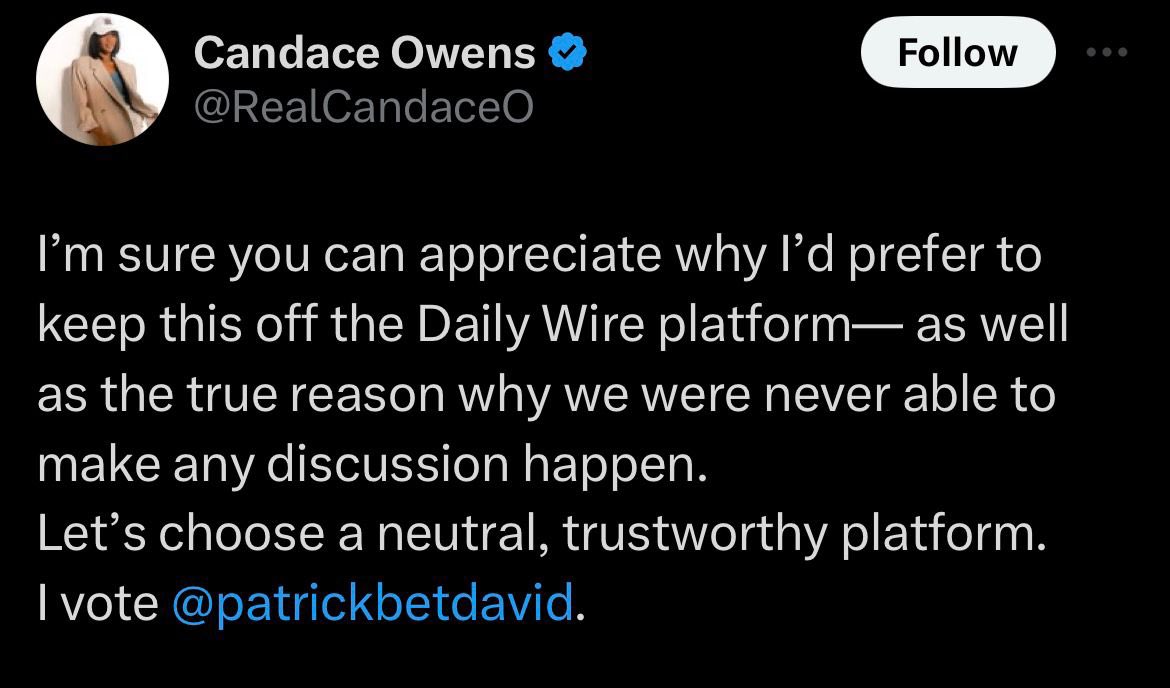 Image in @MarioNawfal's post: 🚨 CANDACE OWENS VS. BEN SHAPIRO SHOWDOWN — BIGGER THAN TYSON VS. PAUL?
Former Daily Wire host Cand…