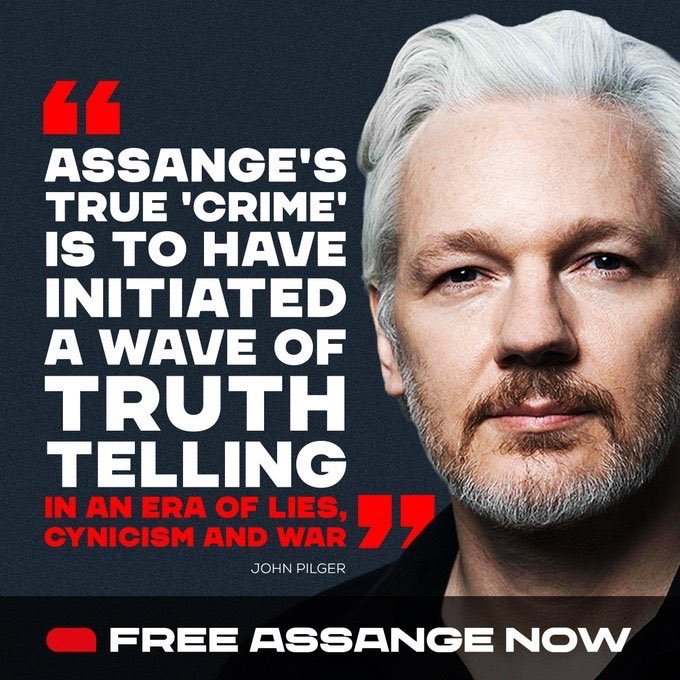 Image in @JulianAssange's post: John Pilger: "Julian Assange's true 'crime' is to have initiated a wave of truth-telling in an era …
