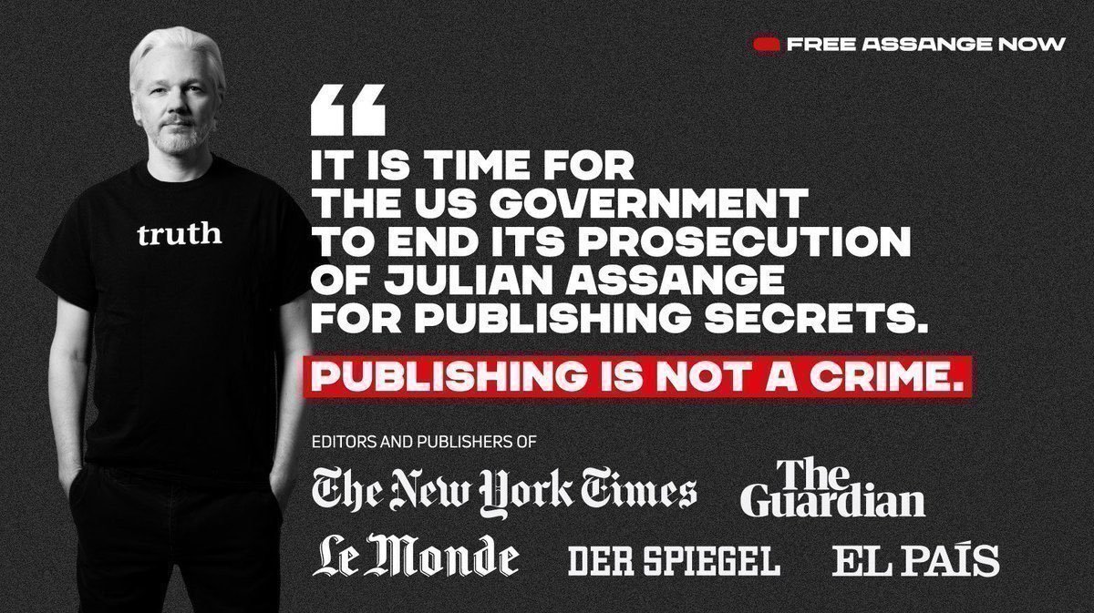 Image in @JulianAssange's post: "It is time for the US government to end its prosecution of Julian Assange for publishing secrets. …