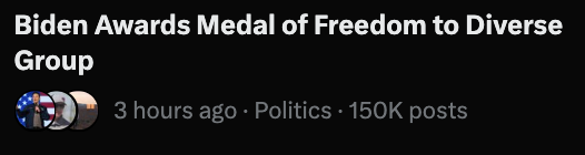 Image in @MarioNawfal's post: Grok generated a headline for Biden giving the Medal of Freedom to SOROS and HILLARY...
"Diverse G…