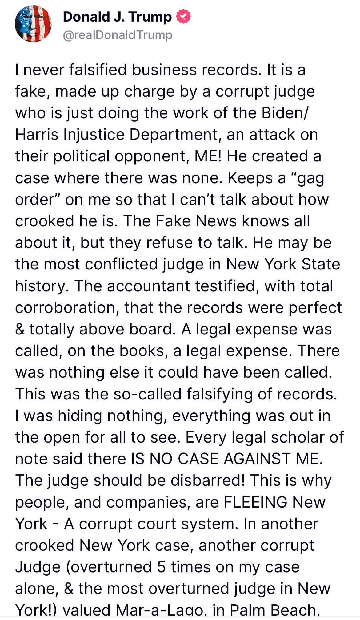 Image in @MarioNawfal's post: 🚨🇺🇸TRUMP DECLARES JUDICIAL SYSTEM “A MOCKERY”
Trump lashed out on social media, calling his treatm…
