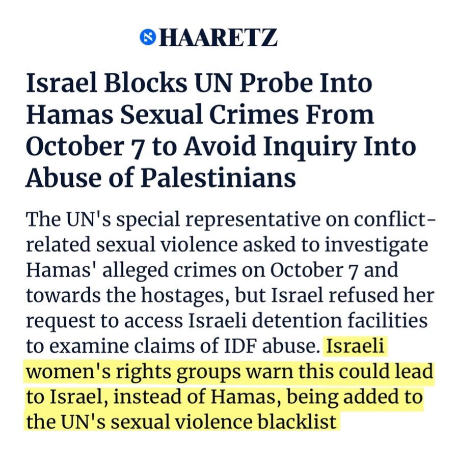 Image in @xIsraelExposedx's post: Israel blocks probe into Oct 7 'rapes' in order to coverup the fact that none occured and that Isra…
