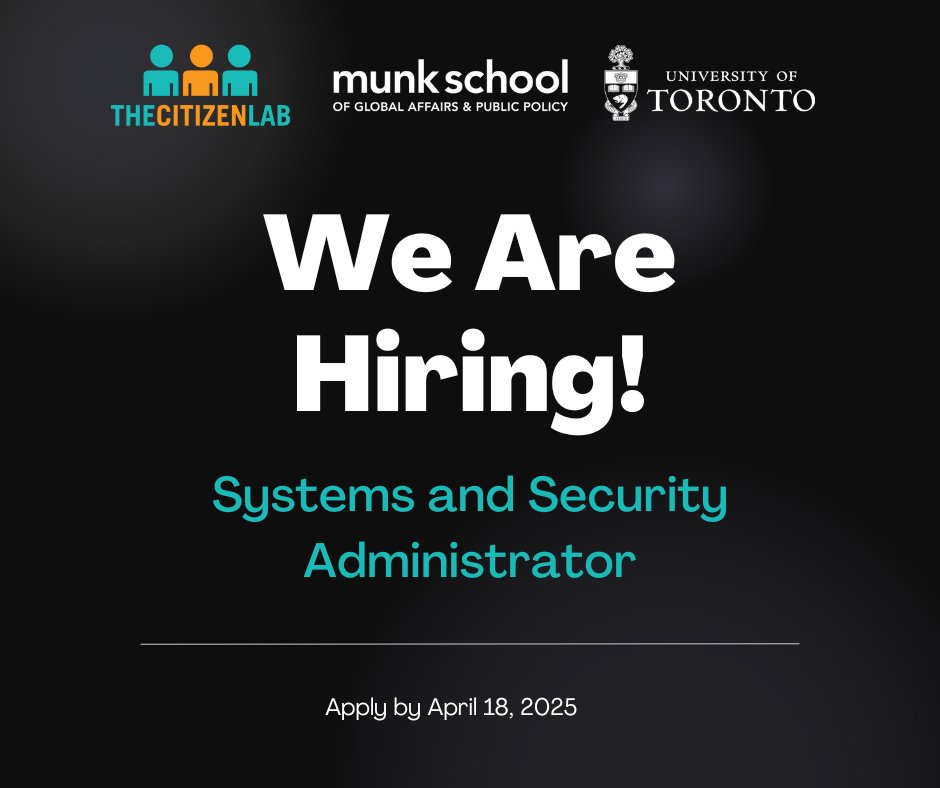 Image in @citizenlab's post: Come work with us!
We are looking for an IT professional to join our team in the role of Systems …