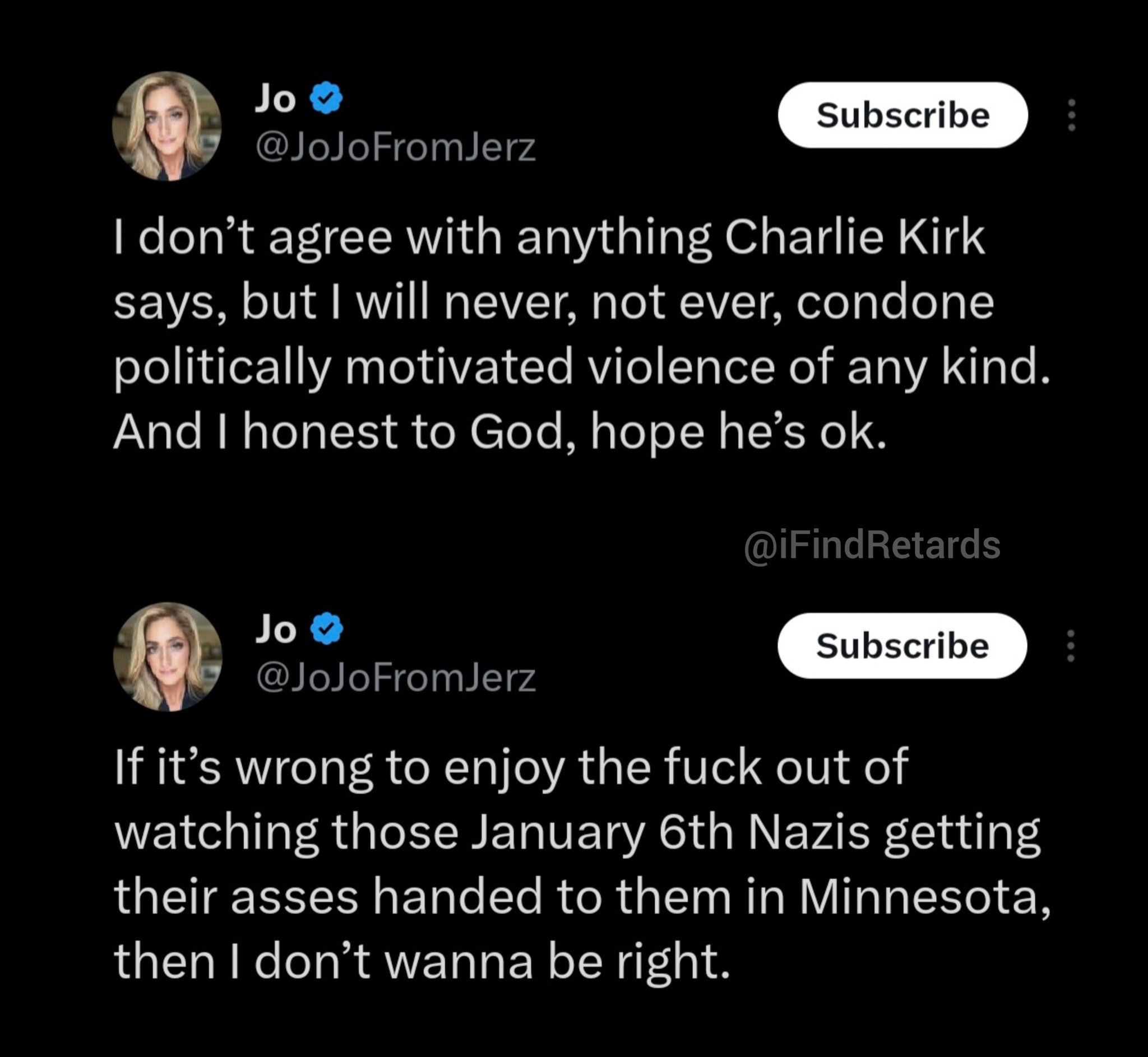 Image in @IfindRetards's post: She is such a retarded liar.
"I will never, not ever, condone politically motivated violence of a…