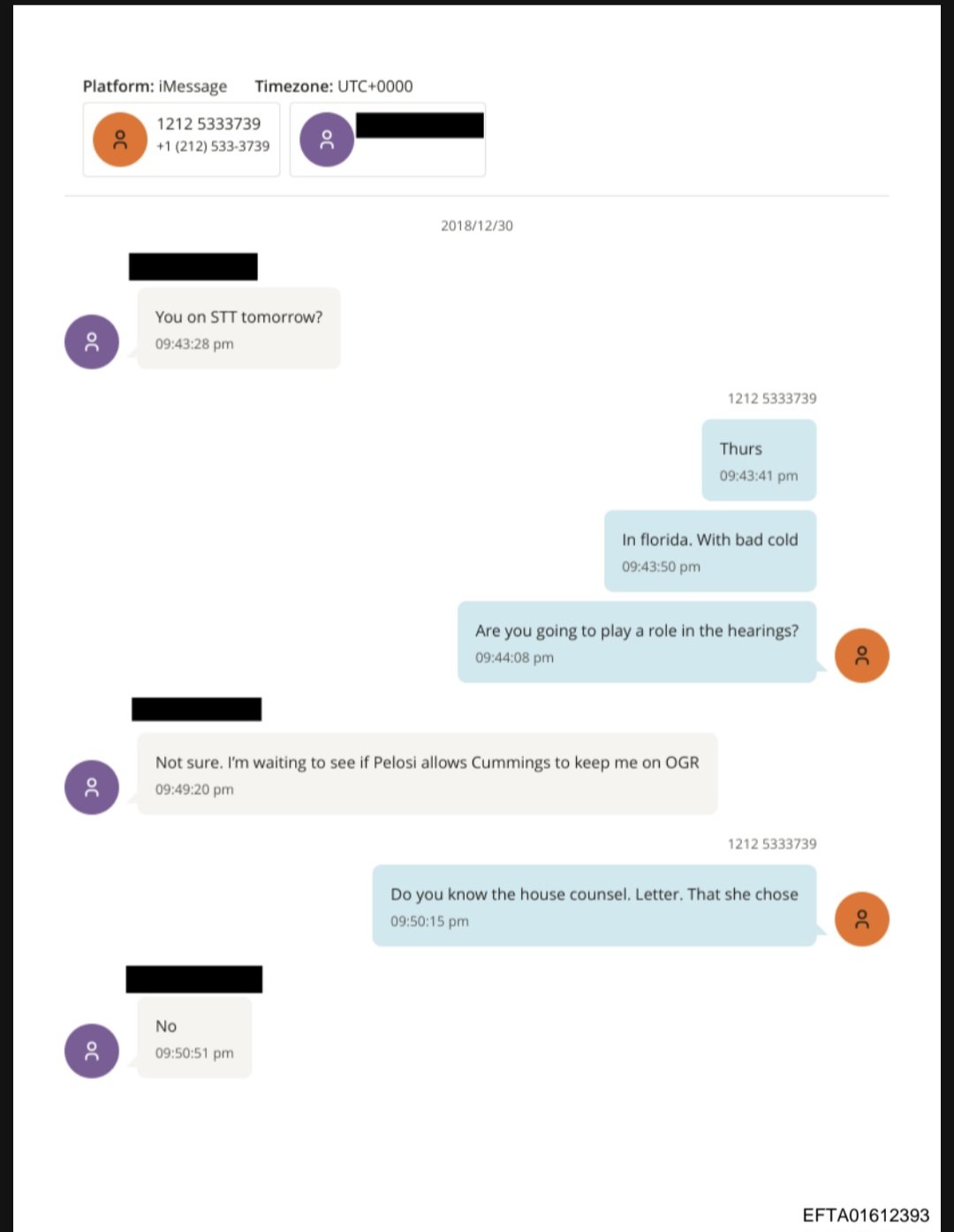 Image in @IfindRetards's post: I found an iMessage thread between Epstein and who I believe is Democrat Stacey Plaskett. I believe…