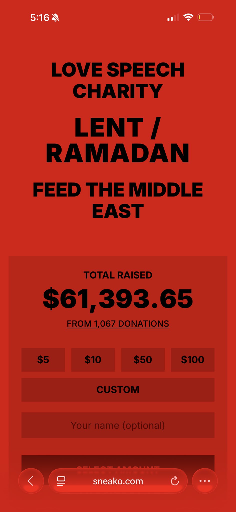 Image in @sneako's post: Less talk, more action.
We raised $61k in 4 days to feed Gaza ❤️
https://t.co/Q4lhVxfJ44 https:/…
