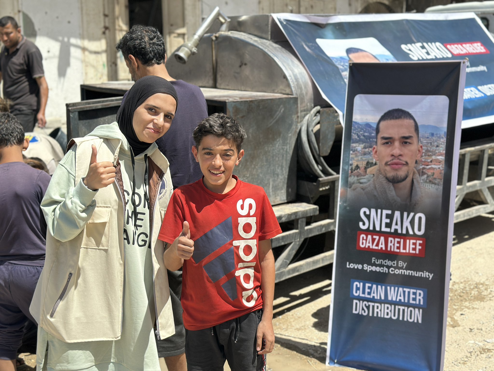 Image in @sneako's post: Clean water distribution in North Gaza thanks to contributions from the love speech charity raised …