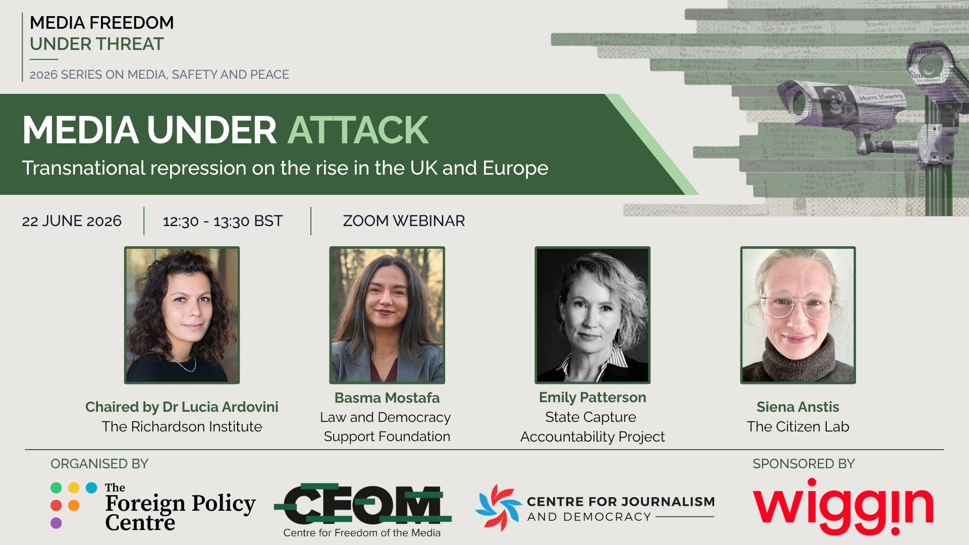 Image in @citizenlab's post: As part of World Press Freedom Day 2026, senior legal advisor Siena Anstis will be speaking on a we…