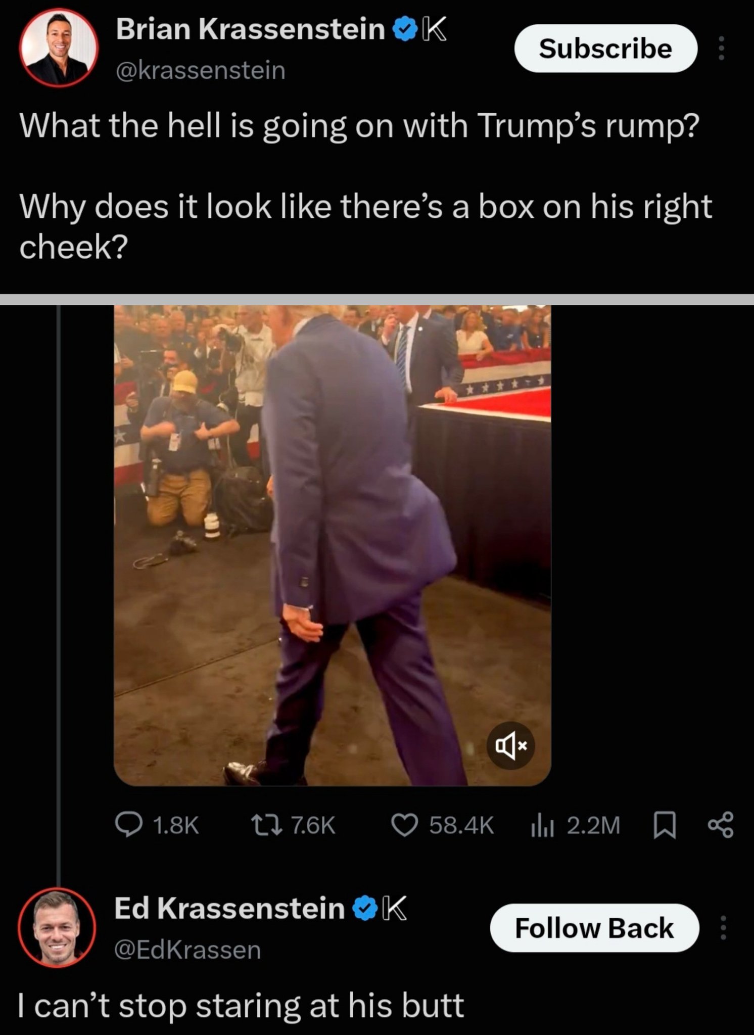 Image in @IfindRetards's post: The Krassensteins homos are in love with Trump and its getting weird. https://t.co/G2IynbOJpo