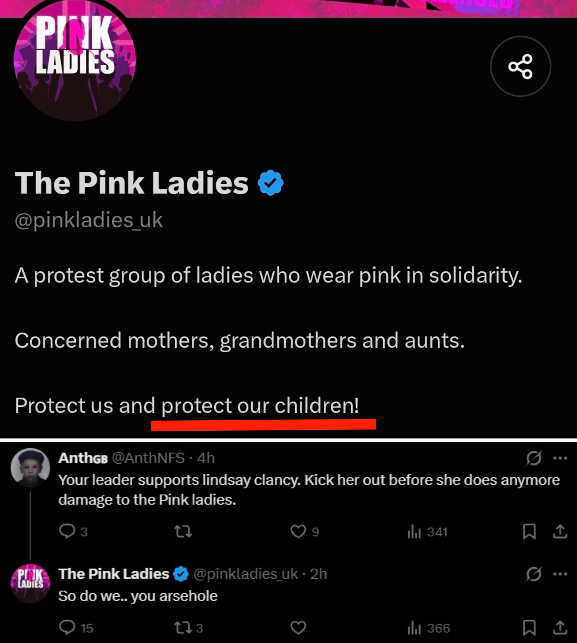 Image in @IfindRetards's post: A feminist protest group in the UK announced its support for Lindsay Clancy this week, despite its …