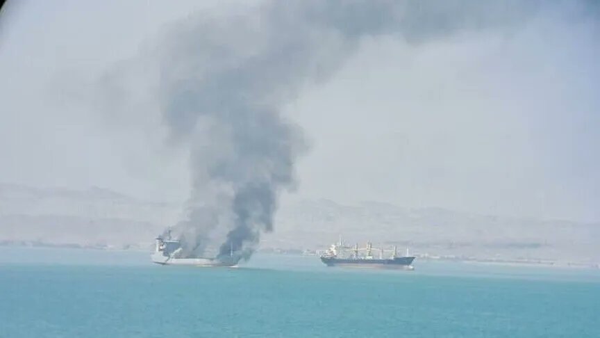 Image in @MarioNawfal's post: 🚨🇺🇸🇮🇷 Iran threw 4 drones and a missile at a U.S.-contracted ship near the Strait of Hormuz, and on…