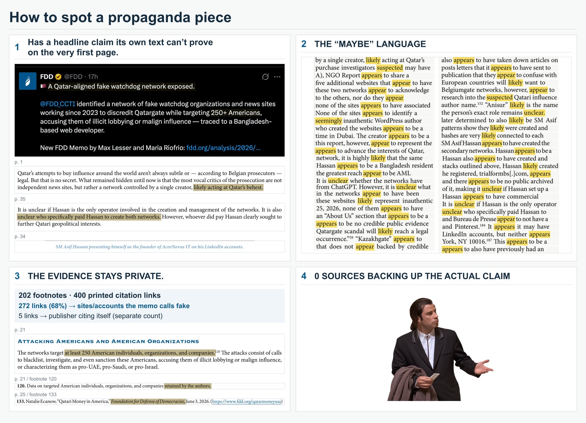 Image in @Wallface's post: Bookmark this for whenever a propaganda piece reposted by Laura Loomer pops up on your feed.
Run th…