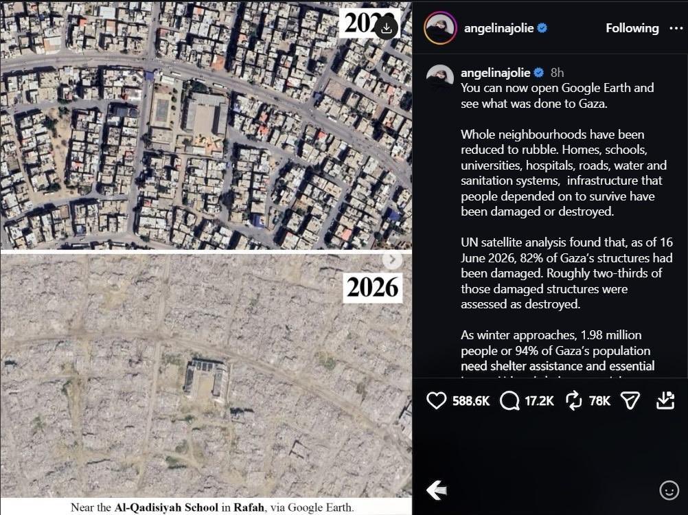 Image in @Wallface's post: I wonder how many watchdog groups will label Angelina Jolie an antisemite for this. https://t.co/GT…