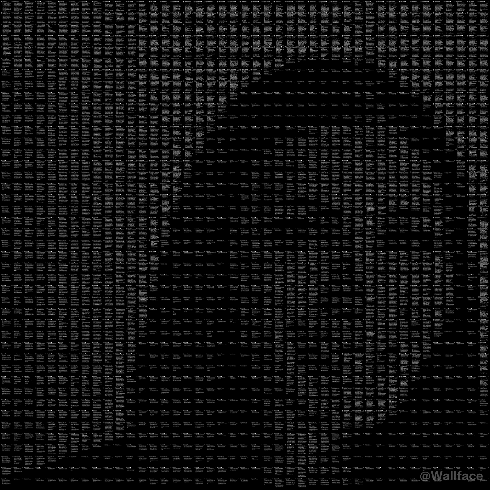 Image in @Wallface's post: Portrait of Laura Loomer, made of her posts mentioning Tucker Carlson. https://t.co/1KB6ssO5PU