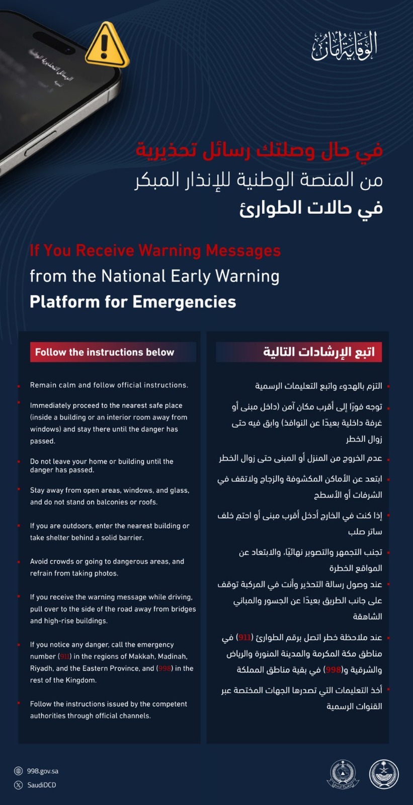 Image in @MarioNawfal's post: 🚨🇸🇦 Saudi Civil Defense issued an early-warning alert for the city of Khamis Mushait over potential…