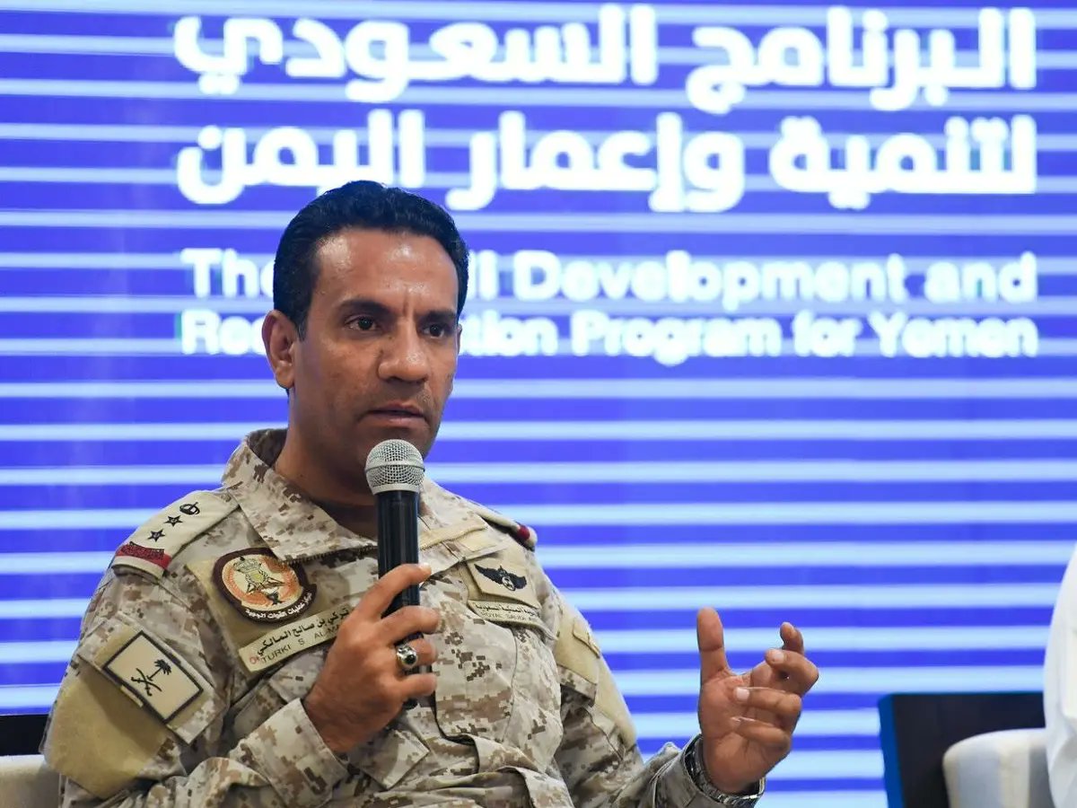 Image in @MarioNawfal's post: 🚨🇾🇪🇸🇦 BREAKING:
Coalition spokesman Maj. Gen. Turki Al-Maliki says 3 drones have been intercepted …