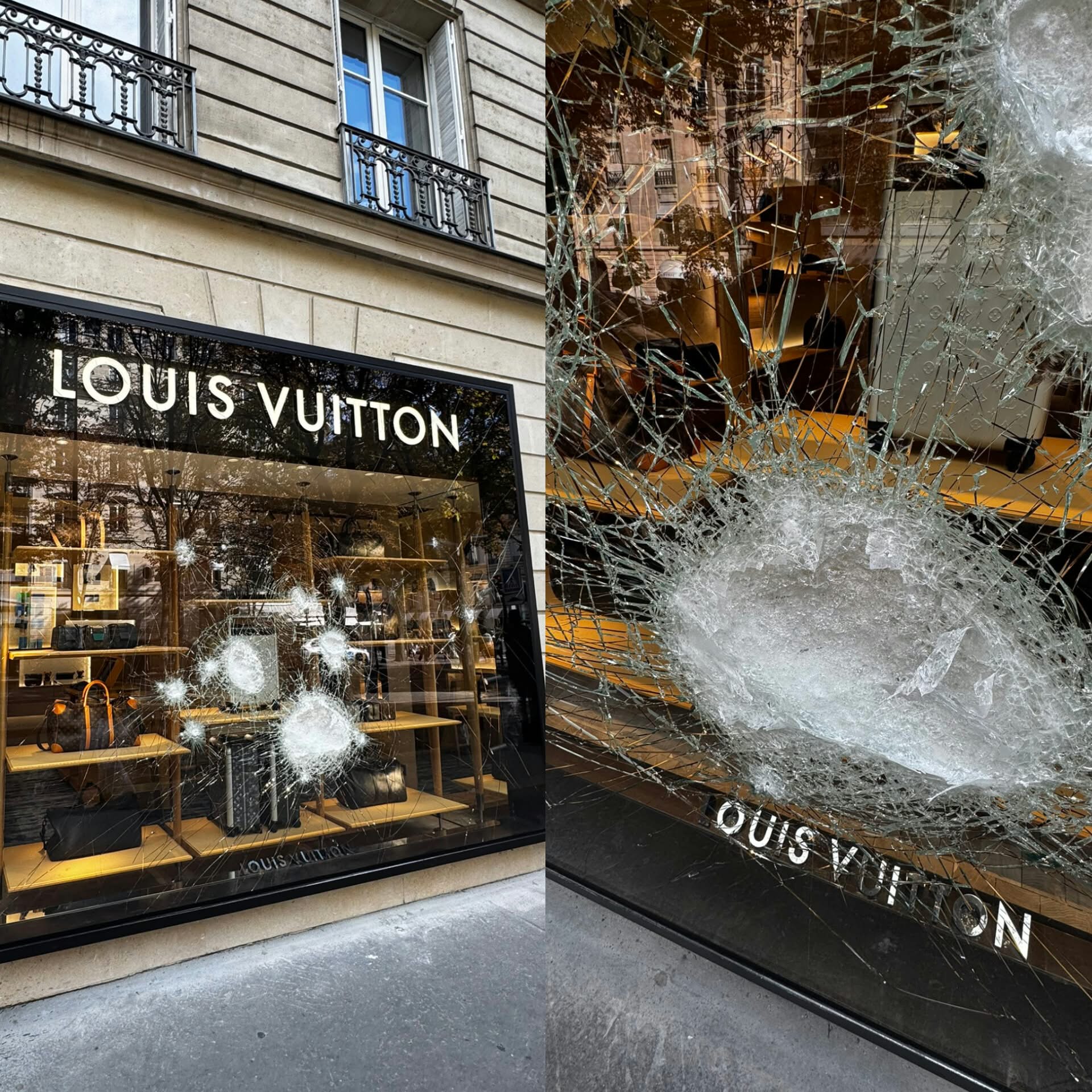 Image in @MarioNawfal's post: 🇫🇷 Louis Vuitton was truly prepared for the riots!
LOOK AT THAT GLASS!!!
Writer: Samuel https://t…