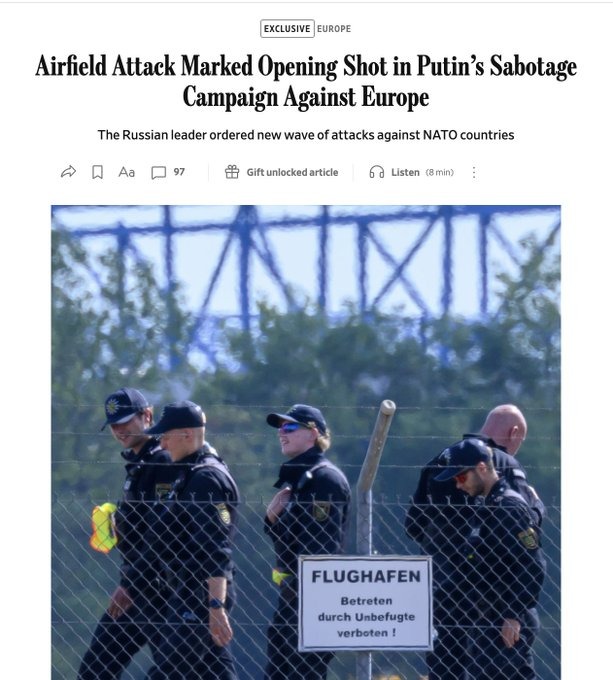 Image in @MarioNawfal's post: 🇷🇺🇪🇺 U.S. intelligence believes Putin has ordered a major escalation of covert sabotage operations …