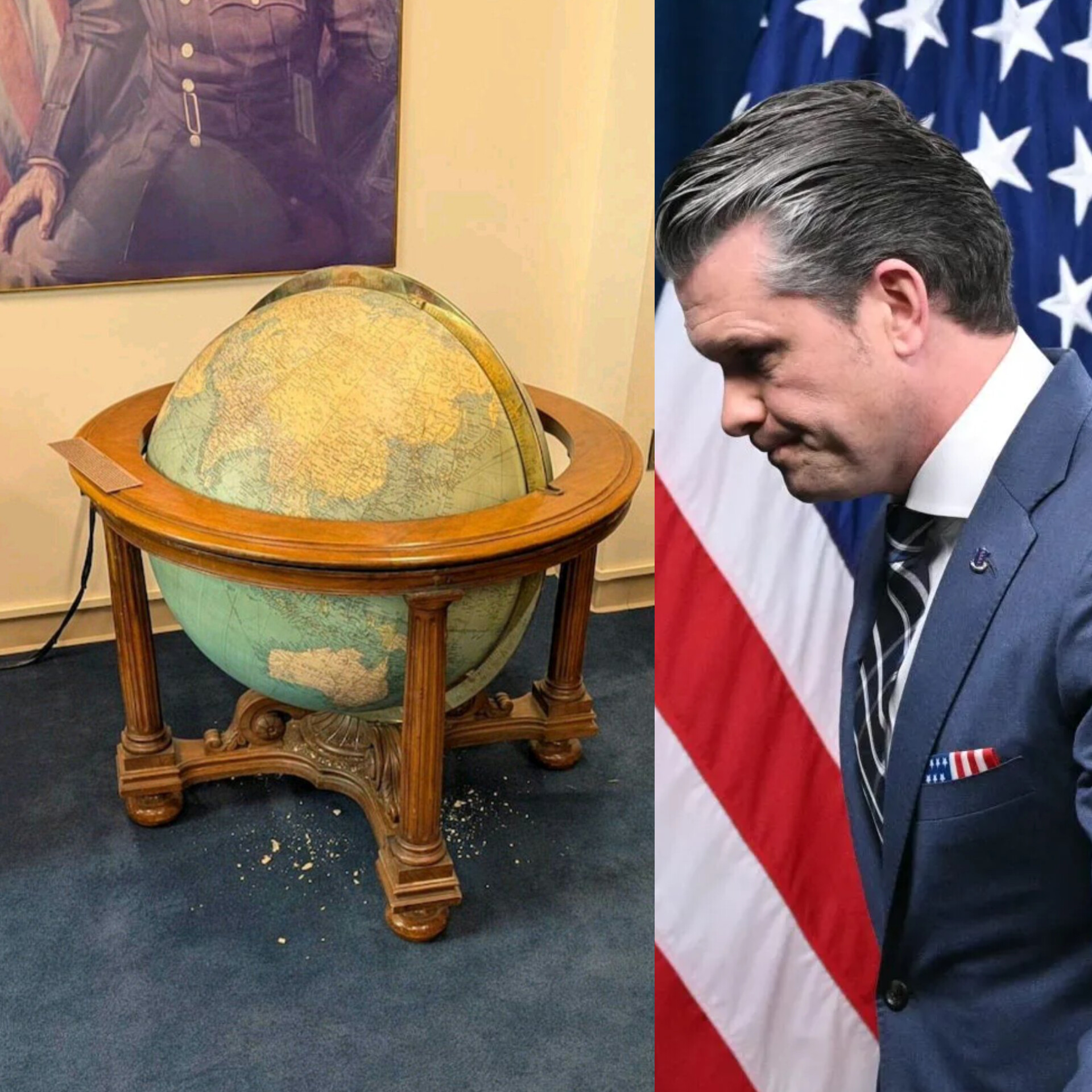 Image in @MarioNawfal's post: 🇺🇸 Sec. Hegseth wanted an historic Eisenhower globe moved into his Pentagon office...
His staff r…