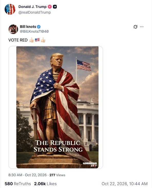 Image in @MarioNawfal's post: 🇺🇲 Trump models his fall fashion line 🔥
Source: Truth Social / Writer: Marie https://t.co/HnoGDNU9…