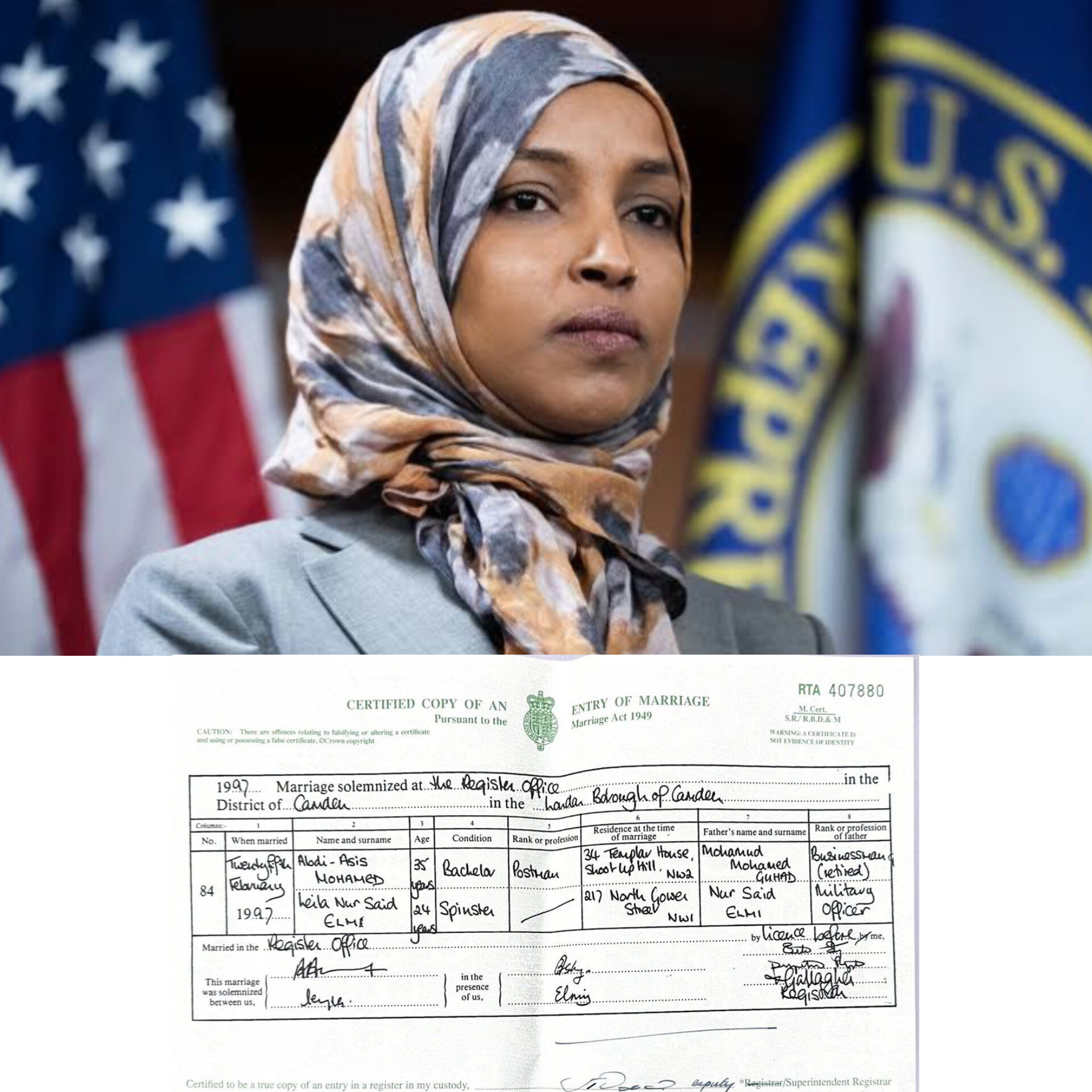 Image in @MarioNawfal's post: 🇺🇸🇬🇧🇸🇴 A newly published UK marriage certificate is adding another piece to the long-running contro…