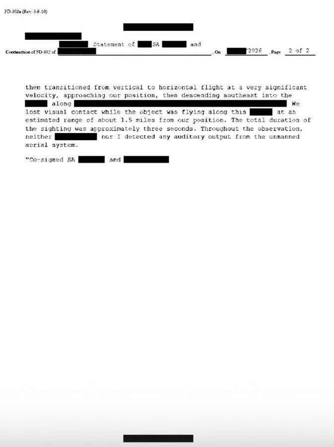 Image in @MarioNawfal's post: 🇺🇸 2 federal agents reported seeing a mysterious BLACK TRIANGLE flying near a U.S. national securit…