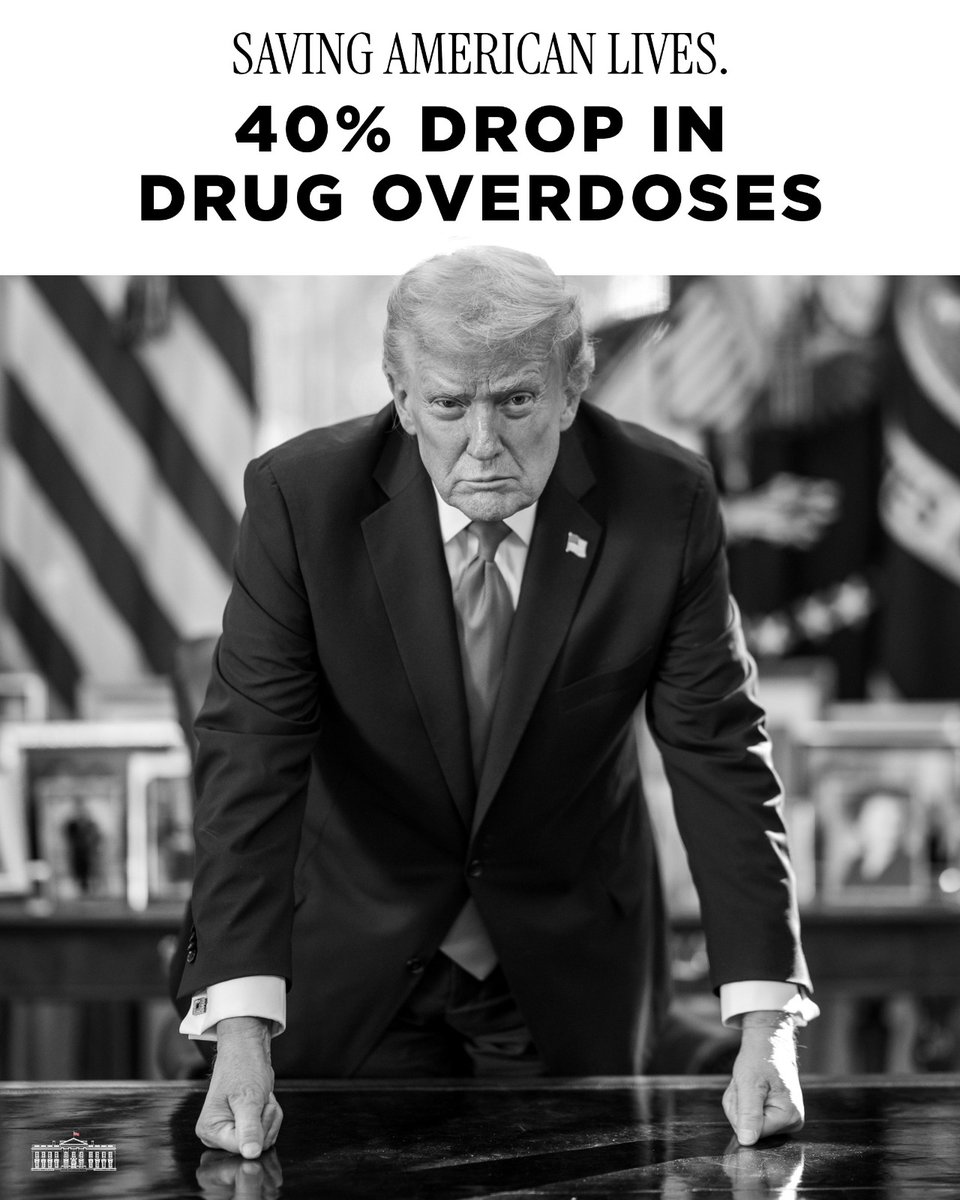 Image in @MarioNawfal's post: 🇺🇸 OVERDOSE DEATHS in the U.S. have DROPPED sharply from the Biden-era peak
The Centers for Diseas…