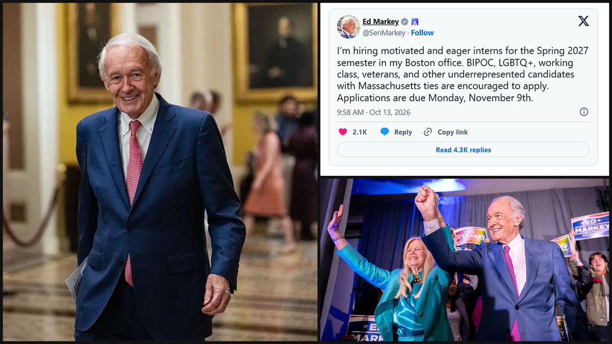 Image in @MarioNawfal's post: 🇺🇸🏳️🌈 Massachusetts Sen. Ed Markey is being accused of “political malpractice” after an intern job…