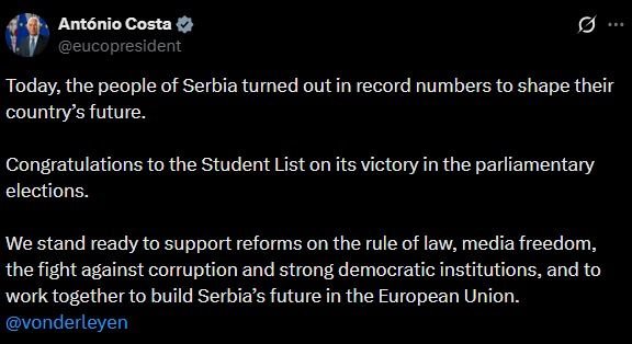 Image in @MarioNawfal's post: 🇷🇸🇪🇺 Serbia’s students just beat Vučić, and the EU is already making its pitch.
After nearly two y…