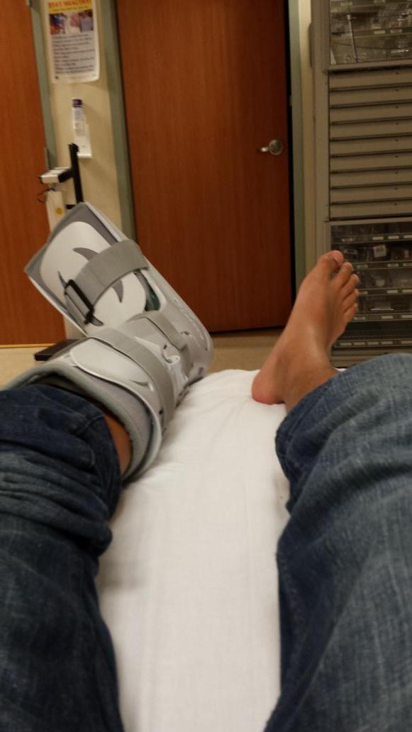 Image in @sneako's post: Out of soccer for a month and I have to walk around with R2D2 on my foot http://t.co/mQQHOXsjWG