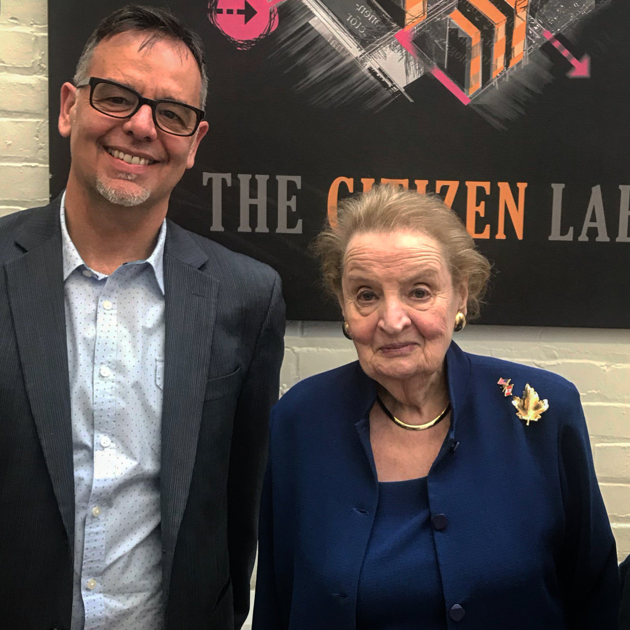 Image in @citizenlab's post: Very privileged to welcome former Secretary of State @madeleine and show her around the Citizen Lab…