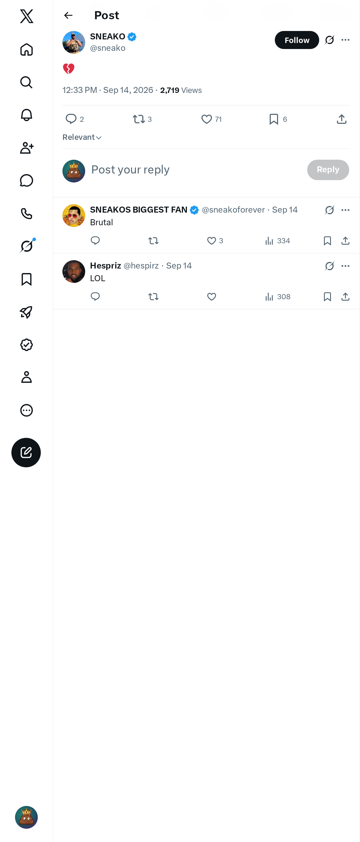 Snapshot 1 of @sneako's post from 2026-09-14