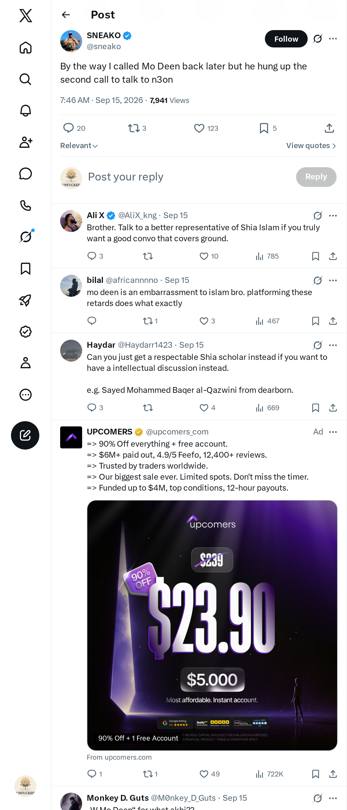 Snapshot 1 of @sneako's post from 2026-09-15